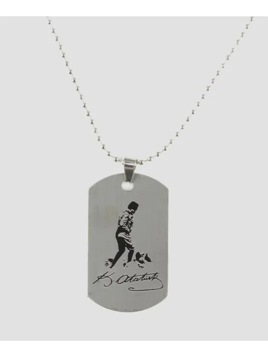 Erkek Çelik Kolye - Atatürk İmzalı Paslanmaz Çelik Kolye