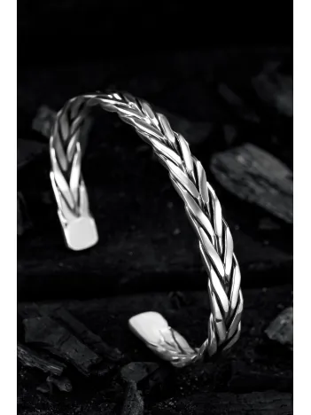 Erkek Gümüş Bileklik - El Yapımı Lincoln Model Erkek Bileklik Kelepçe Her Bileğe Uyar