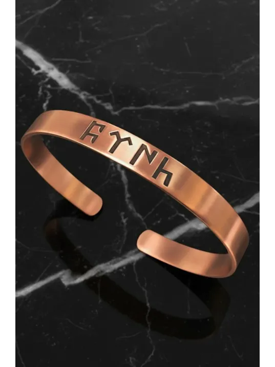 Erkek Bakır Bileklik - Göktürkçe Türk Yazılı Bakır Bileklik Metal Kutu Doğal Taş