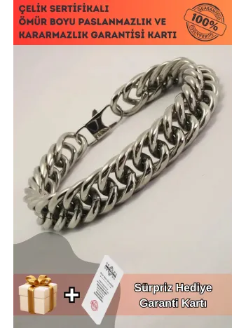 14mm Gurmet Erkek Çelik Bileklik Künye Orta Kalınlıkta