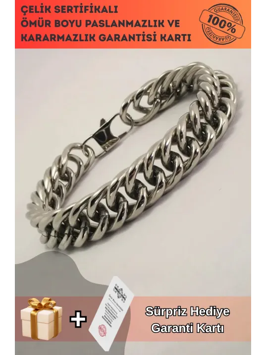 14mm Gurmet Erkek Çelik Bileklik Künye Orta Kalınlıkta