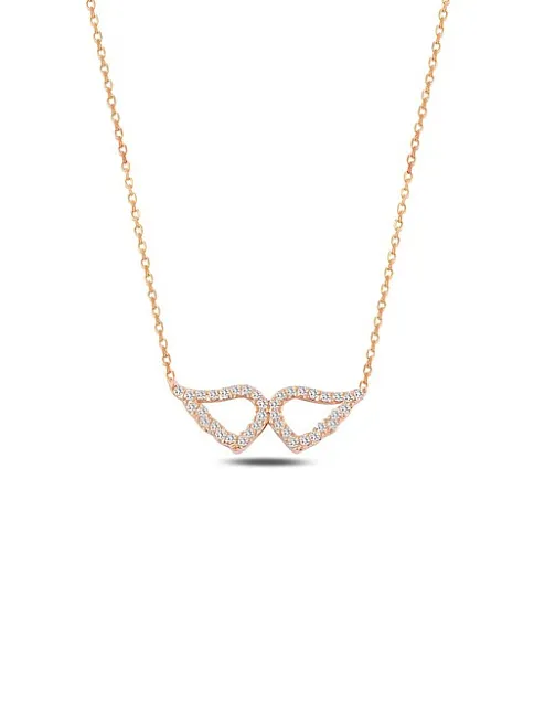 Zirkon Taşlı Rose Kanat Model Kadın Gümüş Kolye GKLKNTM2DEL-ROS