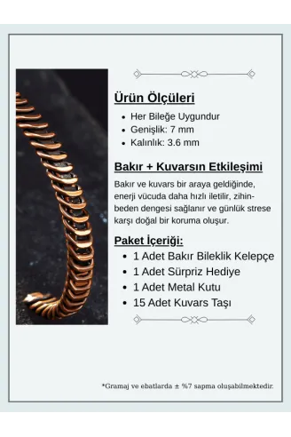 Saf Bakır Bileklik Burgu Örgü Sarım Model Metal Kutu Doğal Taşlar Kadın Erkek Bilezik