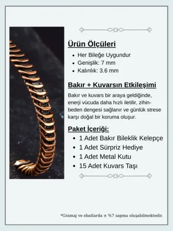 Saf Bakır Bileklik Burgu Örgü Sarım Model Metal Kutu Doğal Taşlar Kadın Erkek Bilezik