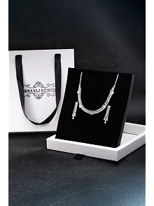 Kadın Bijuteri Kolye Küpe Set - Alexia Model Baget ve Zirkon Taşlı Zarif Su Yolu Set