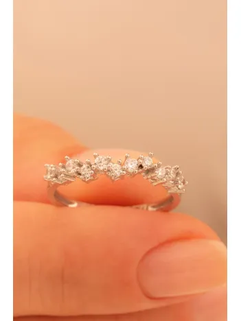 Kadın Gümüş Yüzük - Nigar Zirkon Taşlı Yaprak Model Kadın Yüzük