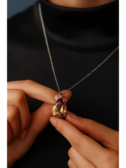 Kadın Gümüş Kolye - Zultanit Taşlı Damla Model Gümüş Kadın Kolye