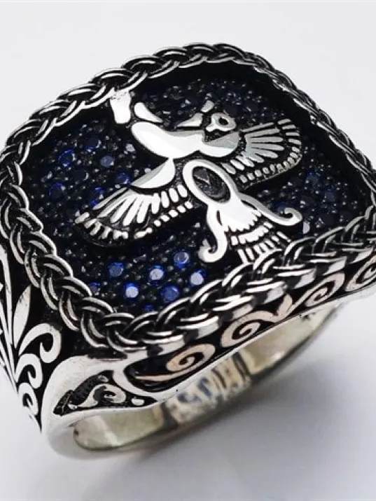 Ahura Mazda Zerdüşt Gümüş Erkek Yüzük Lüks Model