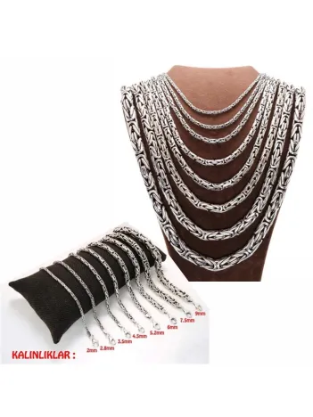 Erkek Gümüş Bileklik Kolye Set - 925 Ayar Gümüş Yuvarlak Kral Model Set