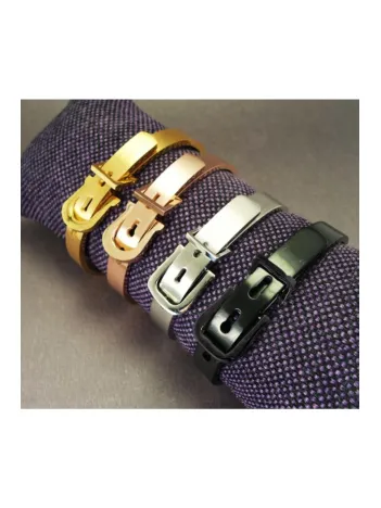 OttoMan Kelepçe Kemer Modeli Erkek Bayan Çelik Bileklik-Siyah