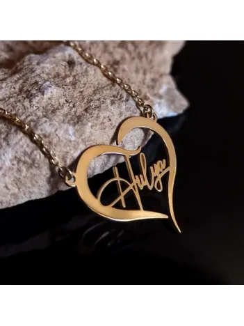 Kişiye Özel Kalp İçinde İmza İsim Yazılan Altın Renk Bayan Gümüş Kolye Zincir GKLALTISIMY Kişiye Özel Kalp İçinde İmza İsim Yazılan Altın Renk Bayan Gümüş Kolye Zincir GKLALTISIMY