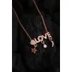 Kadın Gümüş Kolye - Sevgililer Günü - Hediye - Rose Kaplama Love Yazılı Kalp Motifli Kadın Kolye