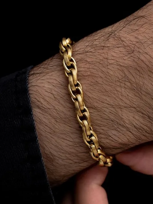 Erkek Çelik Bileklik -Altın Kaplama Sarmal Model Çelik Bileklik