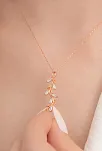 Baget Taşlı Yaprak Model Kadın Rose Gümüş Kolye Gklyprkmdl5-ros