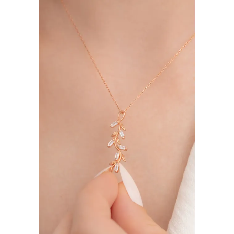 Baget Taşlı Yaprak Model Kadın Rose Gümüş Kolye Gklyprkmdl5-ros Baget Taşlı Yaprak Model Kadın Rose Gümüş Kolye Gklyprkmdl5-ros