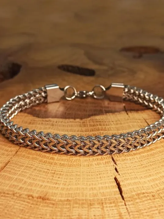 Çift Sıra Örüm Desen Erkek Çelik Bileklik İnce Model CBLGMSOTCSO