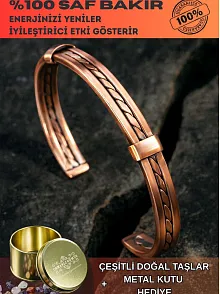 Kadın Erkek Saf Bakır Bileklik Hasır Model Metal Kutu Doğal Taşlar