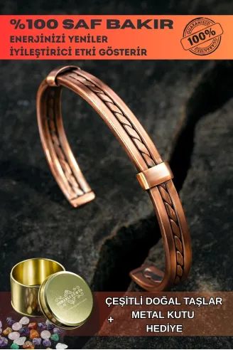 Kadın Erkek Saf Bakır Bileklik Hasır Model Metal Kutu Doğal Taşlar