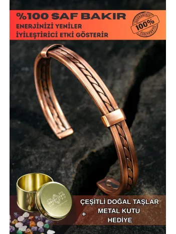 Kadın Erkek Saf Bakır Bileklik Hasır Model Metal Kutu Doğal Taşlar