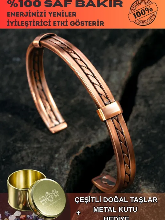 Kadın Erkek Saf Bakır Bileklik Hasır Model Metal Kutu Doğal Taşlar Kadın Erkek Saf Bakır Bileklik Hasır Model Metal Kutu Doğal Taşlar