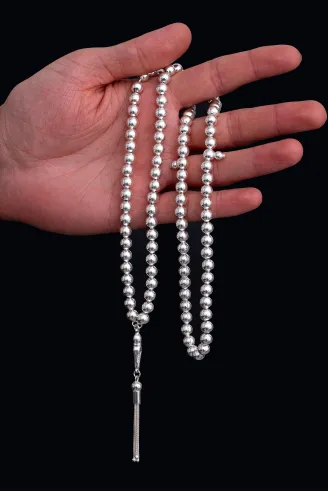 Erkek Gümüş Tespih - Düz Küre 99'luk Namaz Tespihi Gümüş Tespih