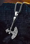 925 Ayar Gümüş Viking Savaşçı Baltası Erkek Kolye Tilki Kuyruğu Zincir Parlak Model