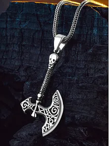 925 Ayar Gümüş Viking Savaşçı Baltası Erkek Kolye Tilki Kuyruğu Zincir Parlak Model