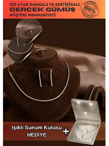 Kadın Gümüş Takı Seti - Duru Zirkon Taşlı Model Kolye, Bileklik, Yüzük, Küpe Tam Set