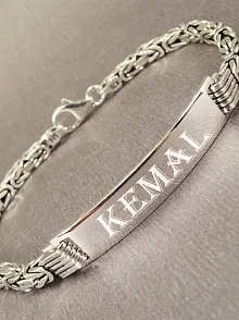 İsimli Erkek Gümüş Bileklik Künye 3.5mm Kare Kesim Kalın Model