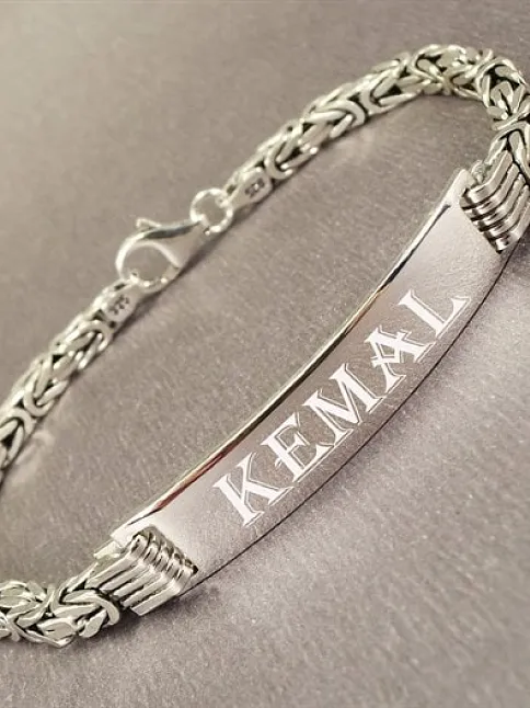 İsimli Erkek Gümüş Bileklik Künye 3.5mm Kare Kesim Kalın Model İsimli Erkek Gümüş Bileklik Künye 3.5mm Kare Kesim Kalın Model
