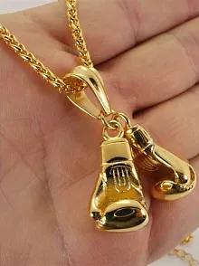 19Ayar Altın Kaplama Çelik Boks Eldiveni Kolye Zincir