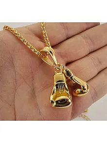 19Ayar Altın Kaplama Çelik Boks Eldiveni Kolye Zincir