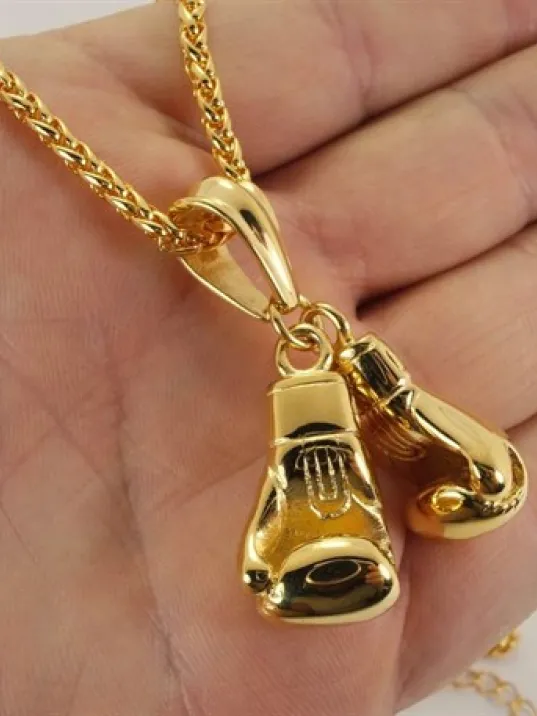 19Ayar Altın Kaplama Çelik Boks Eldiveni Kolye Zincir