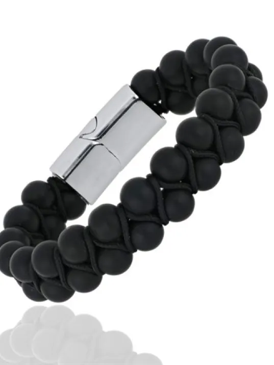 Çift Sıra Oniks Doğaltaş Makrome Erkek  Bileklik