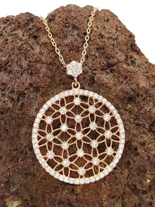 Zirkon Taşlı Rose Renk Yaşam Çiçeği Bayan Gümüş Kolye Zirkon Taşlı Rose Renk Yaşam Çiçeği Bayan Gümüş Kolye