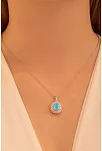 Kadın Gümüş Kolye - Damla Model Mavi Topaz Taşlı Baget Süslemeli Rodyumlu Kadın Kolye