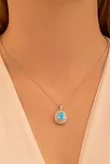 Kadın Gümüş Kolye - Damla Model Mavi Topaz Taşlı Baget Süslemeli Rodyumlu Kadın Kolye