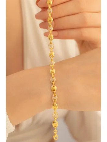 Kadın Gümüş Bileklik - Altın Kaplama Zirkon Taşlı Gemici Model Gümüş Bileklik