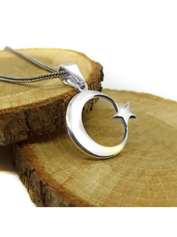 Ay Yıldız Model Erkek Gümüş Kolye Zincir GKLAYYILDIZ-GMS