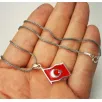 Mineli Gümüş Ay Yıldız Bayrak Kolye Zincir Mineli Gümüş Ay Yıldız Bayrak Kolye Zincir