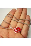 Mineli Gümüş Ay Yıldız Bayrak Kolye Zincir