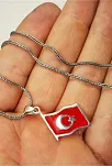 Mineli Gümüş Ay Yıldız Bayrak Kolye Zincir