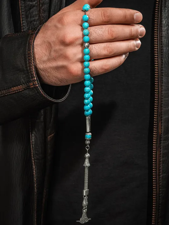 Erkek Tespih Firuze Taşlı Doğal Taş Tesbih