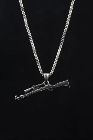 OttoMan Dürbünlü Tüfek Motif Erkek Çelik Zincir Kolye CKL0321TFEK-GMS