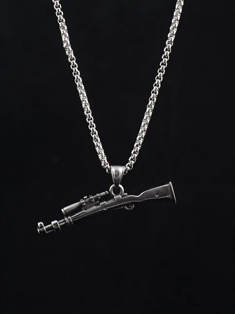 OttoMan Dürbünlü Tüfek Motif Erkek Çelik Zincir Kolye CKL0321TFEK-GMS