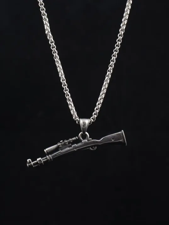 OttoMan Dürbünlü Tüfek Motif Erkek Çelik Zincir Kolye CKL0321TFEK-GMS