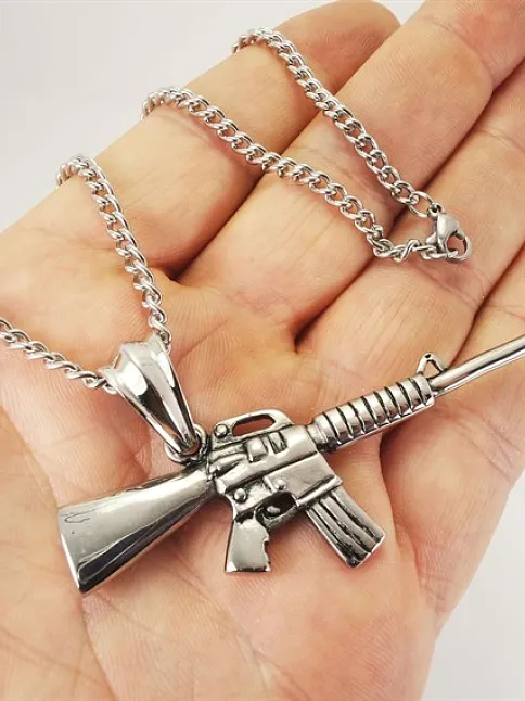 M16 Tüfek Modeli Paslanmaz Çelik Erkek Kolye