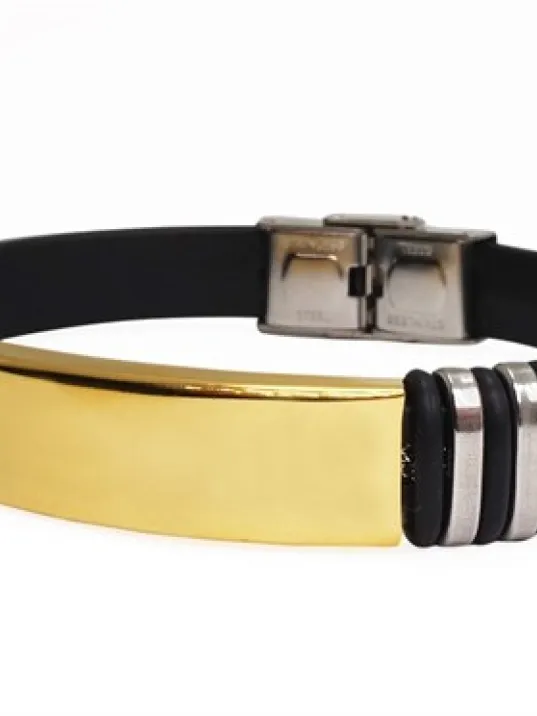 İsim Yazılan Altın Kaplama Çelik Erkek Bileklik Kauçuk Kordonlu