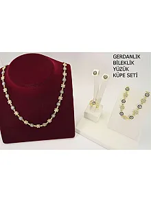 Altın Kaplama Kartanesi Temalı Gümüş Gerdanlık Bileklik Yüzük Küpe Takı Seti