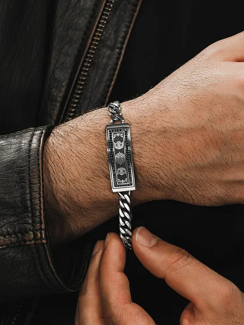 Erkek Gümüş Bileklik - Çift Selçuklu Kartalı İşlemeli Gurmet Model 925 Ayar Erkek Bileklik